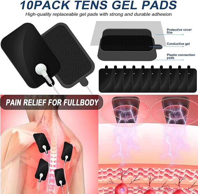 Dual Channel TENS Unit for Pain Relief Rechargeable Electronic Pluse Muscle Stimulator Massager Low-Frequency Multi-Function Physiotherapy Instrument with 10pcs Electrode Pads