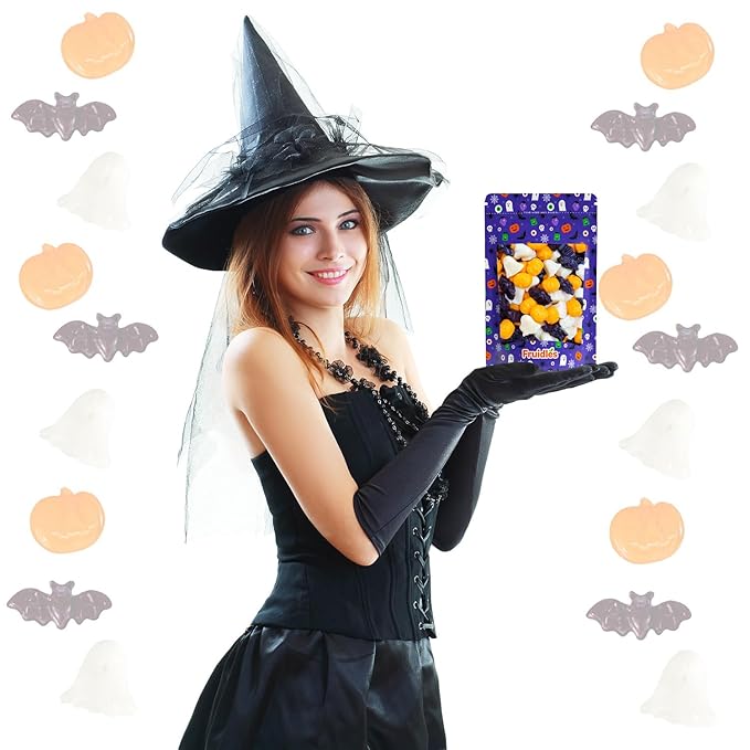 Fruidles Halloween Ghosts, Bats, and Pumpkin Gummies, Fun And Festive Holiday Snacking (1 Pound)