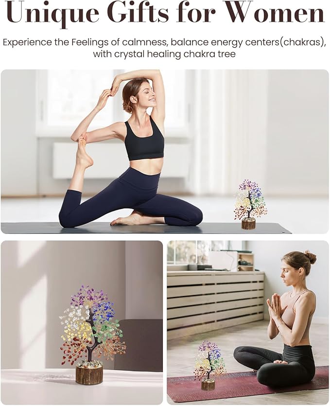7 Chakra Crystal Tree of Life - Unique Birthday Gifts for Women, Chakra Crystal Trees for Home Decor, Office Desk Decor, Positive Energy Spiritual Cleansing Crystals and Healing Stones, Orgone Pyramid