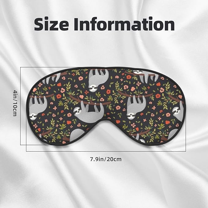 Cute Funny Sloth Floral Sleep Mask, Soft Comfort Eye Shade, Blackout Eye Cover for Deep Rest, Travel, Nap, Meditation