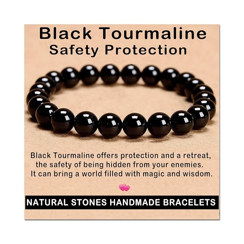 AD Beads Handmade Gemstone Stretch Elastic Bracelet Crystal Healing Reiki Nature's Beauty and Spiritual Essence Unisex (10mm, Black Tourmaline (Best protection))