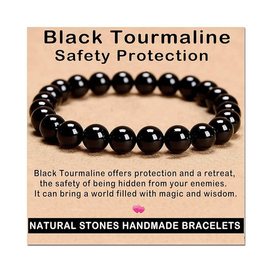 AD Beads Handmade Gemstone Stretch Elastic Bracelet Crystal Healing Reiki Nature's Beauty and Spiritual Essence Unisex (8mm, Black Tourmaline (Best protection))
