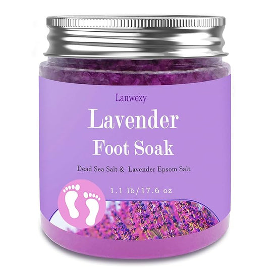Lavender Foot Soak with Epsom Salt and Sea Salt. Organic Natural Handmade Spa Pedicure Care For Foot Callus, Dry Cracked, Tired Feet, Stubborn Foot Odor Scent.(1.1 Lbs）