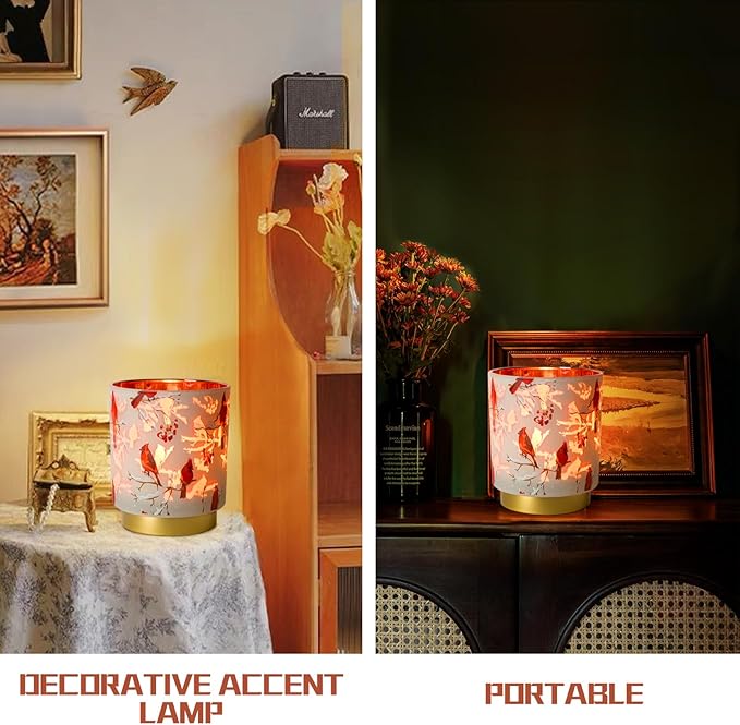 7'' Battery Operated Lamp Timer, Decorative Cordless Table Lamps for Area No Plug, Battery Powered Accent Lamp for Kitchen/Entryway/Corner Shelf/Living room, Nightlight For Bathroom/Bedroom(Red)