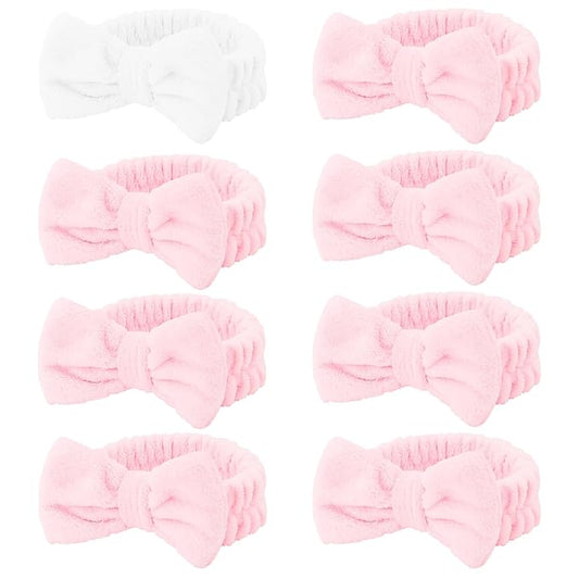 Casoty 8 Pcs Skincare Headbands, Microfiber and Soft Coral Fleece Bow Hair Band for Makeup, Face Washing, Shower, Skin Care, and Yoga
