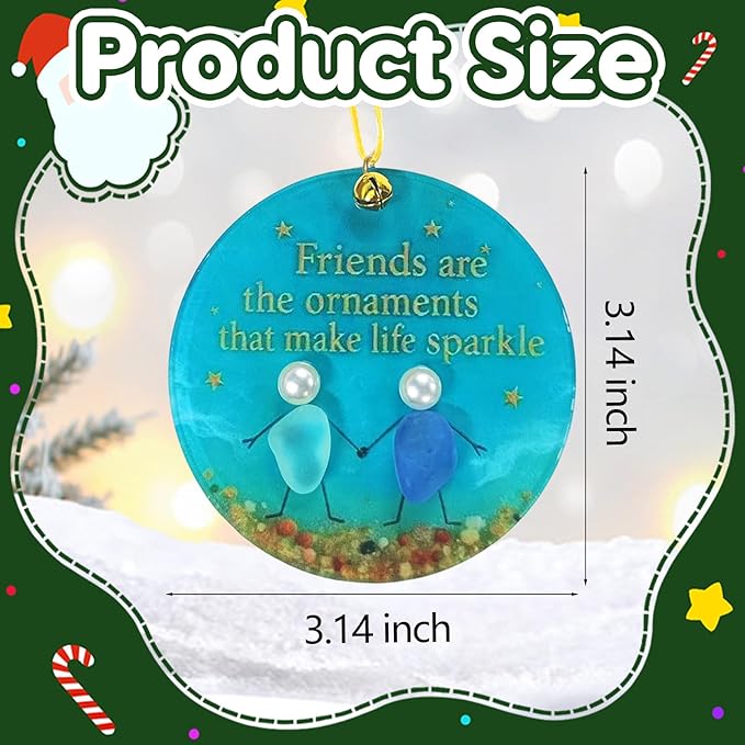 2025 New Christmas Tree Friendship Ornament, Shaped Sea Glass Decor for Christmas Pendant Ornaments, Art Christmas Ornaments, Friendship Gift for Friends (Circle)
