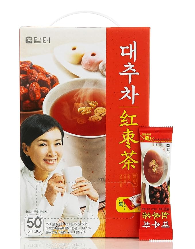 Damtuh Jujube Tea (Red Date Tea) – Traditional Korean Herbal Blend with Walnuts & Almonds, 50 Sticks