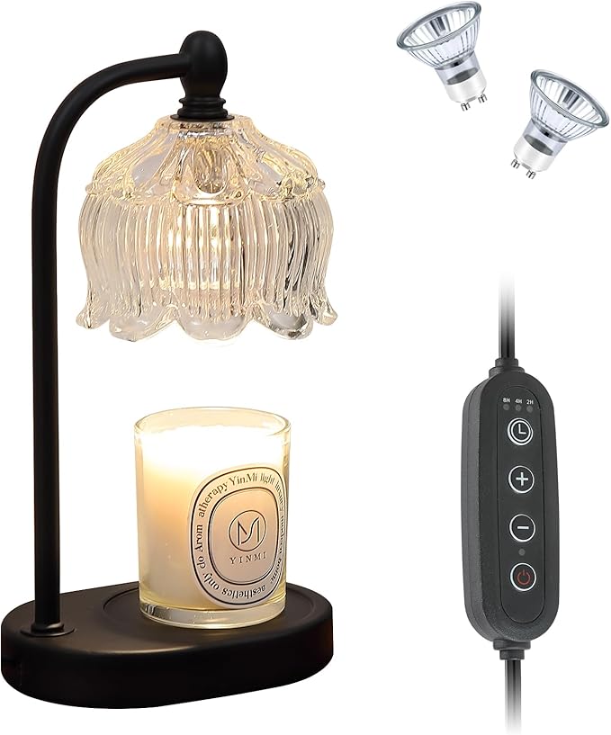 Black Candle Warmer Lamp with Timer and Dimmer,Flameless Wax Melt Warmer for Jar Candles with 2 Bulbs,House Warming Gifts,Mother's Day/Birthday/Christmas Gifts for Mom/Wife,Home Decor
