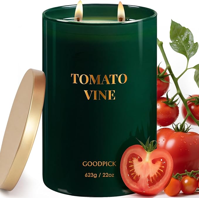 Goodpick Tomato Vine Scented Soy Candle, 22oz 120H Long Burning, Fresh Garden Herbs with Basil & Blackcurrant, Home Aromatherapy Candles