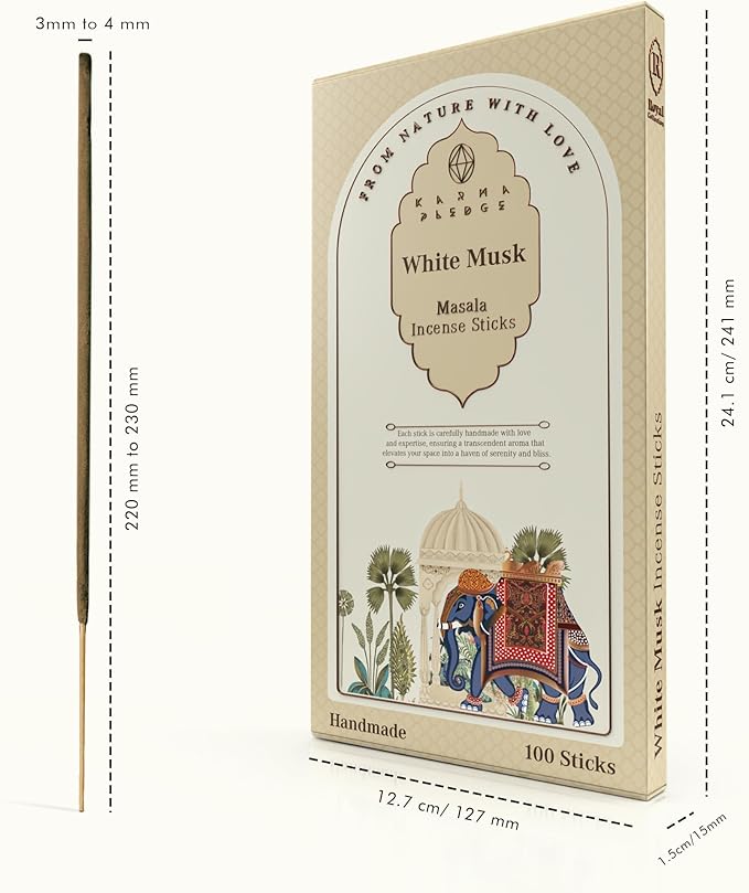 Incense Sticks, White Musk Incense, Pack of 100 Stick, Hand Rolled Aromatic Masala Made with Natural Ingredients, 45-60 Minute Burn Time, Best for Home Fragrance, Meditation, Yoga, Spiritual Healing