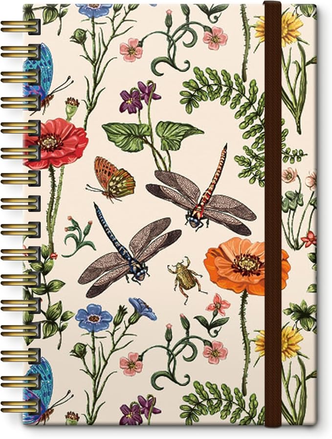 Cute Spiral Notebook, Journal for Women, Hardcover Spiral Journal, 5.5 x 8.3 Inches, 120 Pages,100gsm Paper, for Gifts Nurse Teacher Women Office Supplies(Cute dragonfly Flower)