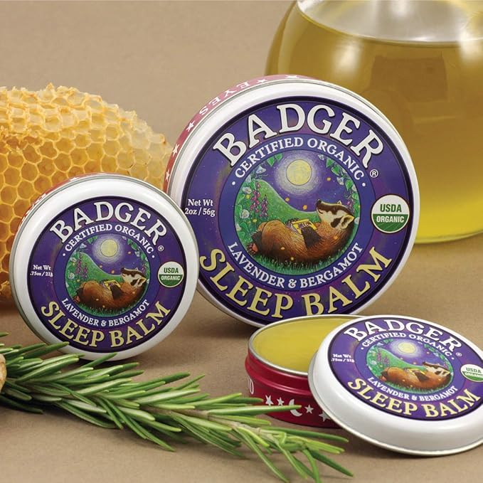 Badger Sleep Balm, Organic Essential Oil Aromatherapy Natural Sleep Balm for Adults & Kids, Relaxing & Calming Lavender & Bergamot Natural Sleep Support, .75 oz Tin, 2-Pack
