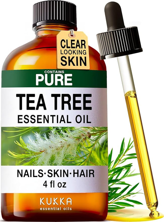 KUKKA Tea Tree Essential Oils - 4 Fl Oz - for Hair, Skin, Diffuser, Aromatherapy & DIY Soap Making Scent