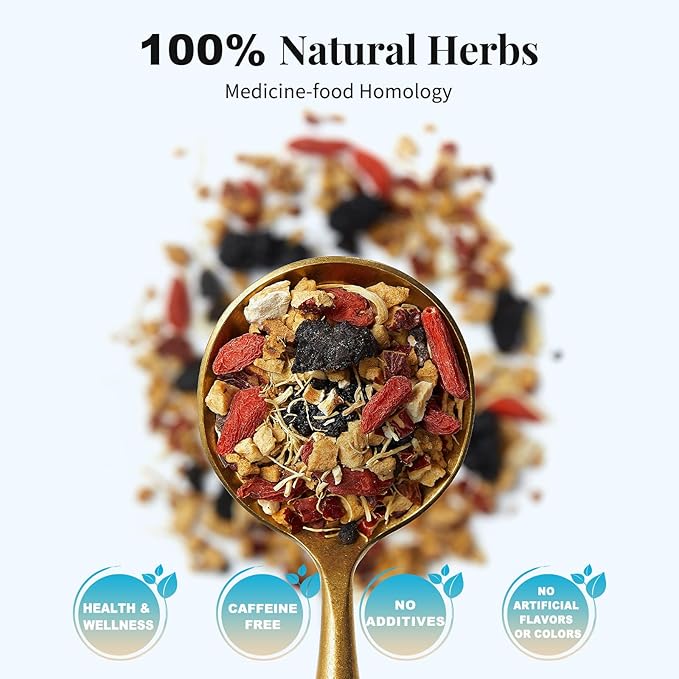 Ginseng Tea Bags - Natural Energy Boost Herbal Tea with Goji Berry & Red Dates, Kidney Tea for Mental Focus, Caffeine F-ree Morning Teas, 10 Counts Starch Bag Gift Box