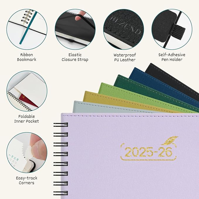 BEZEND Pocket Planner 2026 Weekly and Monthly (3.5" x 6"), 2-Column Calendar Book for Purse (Jul 25-Dec 26), Dual Schedule for Daily Appointment, Spiral Bound, PU Leather Softcover, Prussian Blue