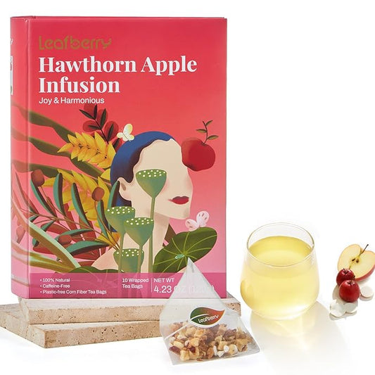 Hawthorn Apple DigestionTea Bags for Balance Stress Relief,Detox Cleanse Tea, Leafberry Herbal Tea Bag Sampler Barley malt Peeled lotus seeds Dried apples, Red dates Healthy Tea Gift Box 10 Bags