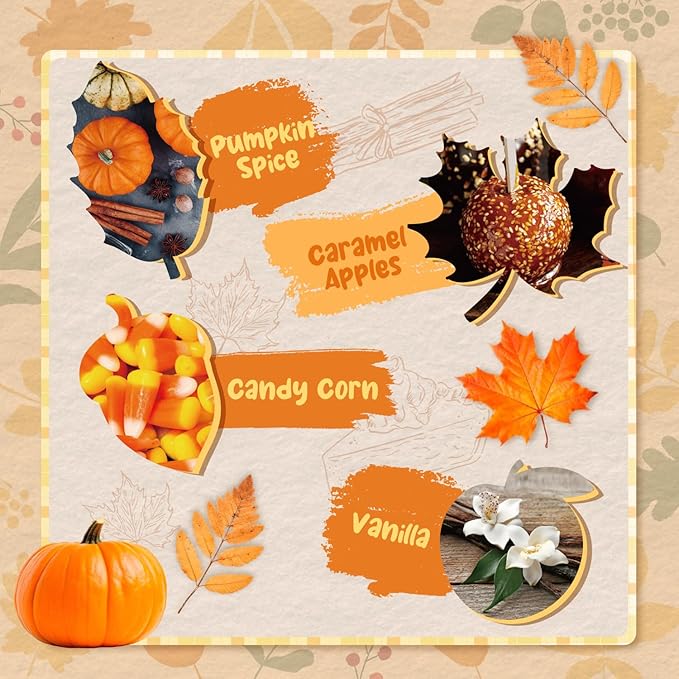 Autumn Scented Wax Melts, Fall Soy Wax Melts Gift Set, Wax Cubes/Tarts for Warmer - Pumpkin Spice, Caramel Apples, Candy Corn, Vanilla, Apple Cider, Cinnamon, Snickerdoodle, Autumn Wreath, 8x2.6 oz