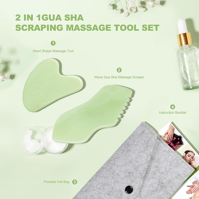 airogym 2PCS Jade Stone Gua Sha Set Face Massager Jade Facial Tools Body Lymphatic Drainage Massager, Guasha Face Sculpting Tool Skin Care Set Gifts for Women Gua Sha Sculpting for Tighten Skin