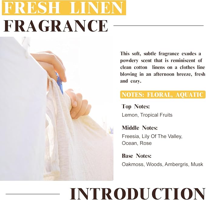 EUQEE Fresh Linen Fragrance Oil 60ml Premium Fragrance Essential Oil for Aromatherapy, Diffusers, DIY Bath Bombs, Candle Making (2.02 Fl oz)