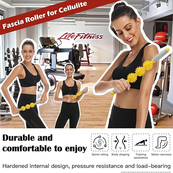 Fascia Muscle Roller, Cellulite Massager Fascia Roller for Cellulite and Sore Muscles, Neck, Leg, Back, Pressure Trigger Point Body Roller Deep Tissue Massage Stick Tools - 3 Massage Balls