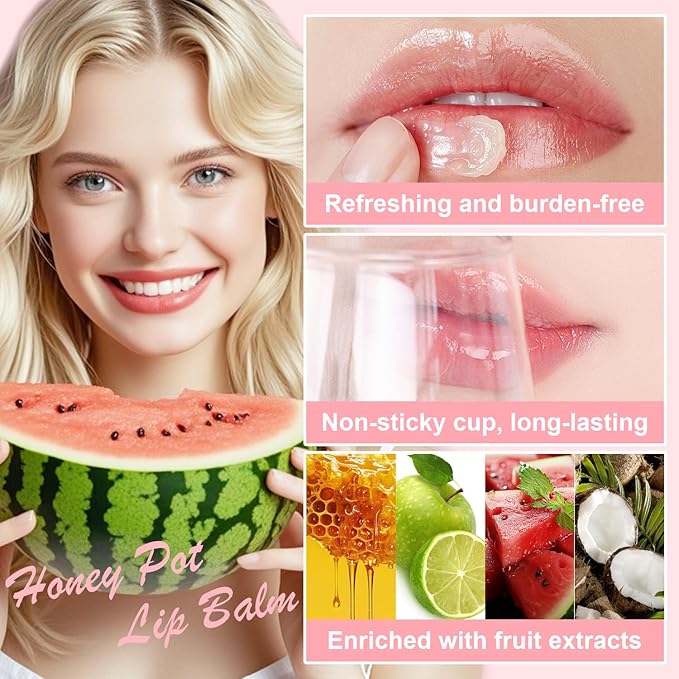 4 PCS Bee Lip Balm - Honey Watermelon Apple Coconut Lip Balm Sleeping Lip Mask Overnight with Sticks, Lip Exfoliating, Prevents Dry & Crack