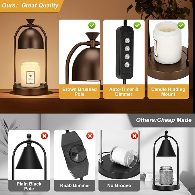 Brown Candle Warmer Lamp with Timer-Electric Candle Light for Bedroom Decor, Aromatherapy at Home | Gifts for Men | Home Gift Ideas