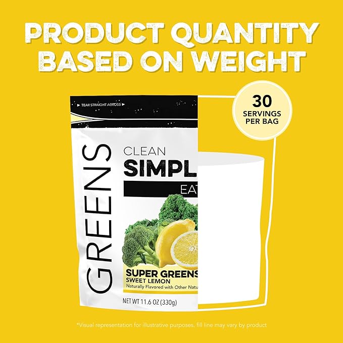 Clean Simple Eats Super Greens Powder, Naturally Flavored Greens Powder with Chlorella, Spirulina, Superfoods & Prebiotic Fiber, No Artificial Ingredients, Gluten Free, Sweet Lemon Flavor, 30 Servings