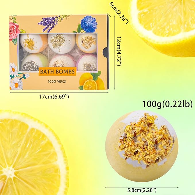 Bath Bombs Gift Set, Natural Floral Bath Bombs, Lavender, Rose, Lemon Aromatherapy, Wife or Girls Birthday Gift Ideas Gift Preferred