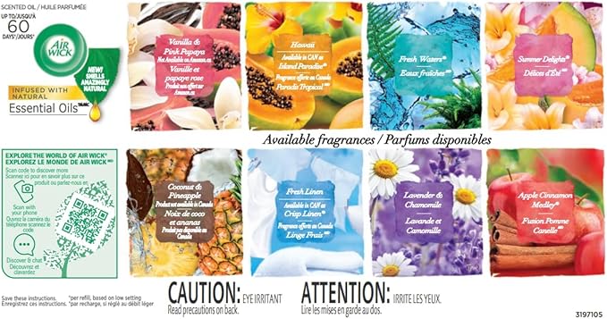 Air Wick Plug in Scented Oil Refill, 10ct, Fresh Linen, Air Freshener, Essential Oils, Eco Friendly Pack (Pack of 2)