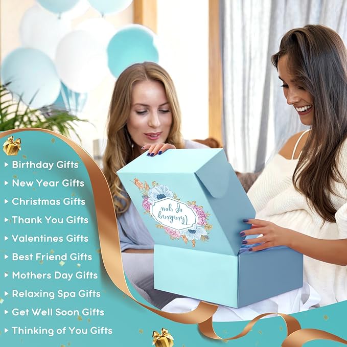 Get Well Gifts for Women, Thinking of You Gift Basket, Unique Self Care Package Relaxing Spa Gift Set, Birthday Gifts Box for Woman, Mothers Day Gifts for Mom Her Friend Wife Sister, Blue