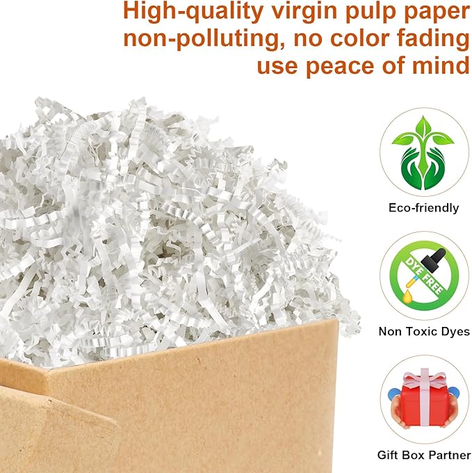 Darfukei Crinkle Paper Filler, 1/2LB(8 oz) Shredded Paper For Gift Baskets, White bridesmaid proposal gifts, Crinkle Cut Paper Shred For Birthdays, Weddings,Boxes Bags, Basket Filler, Anniversaries, Christmas, Gift Wrapping