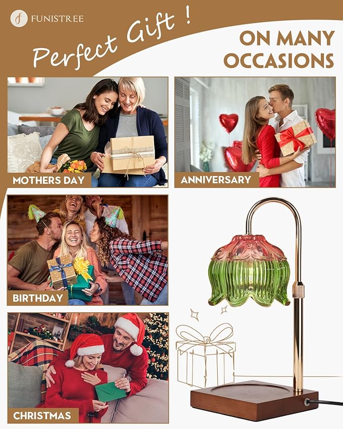 Candle Warmer Lamp with Timer Dimmable, Height Adjustable Birthday Gifts for Women Mom House Warming, Home Decor, Lotus Flower Candle Lamp Warmer 2 Bulbs Inc (Pink Green)