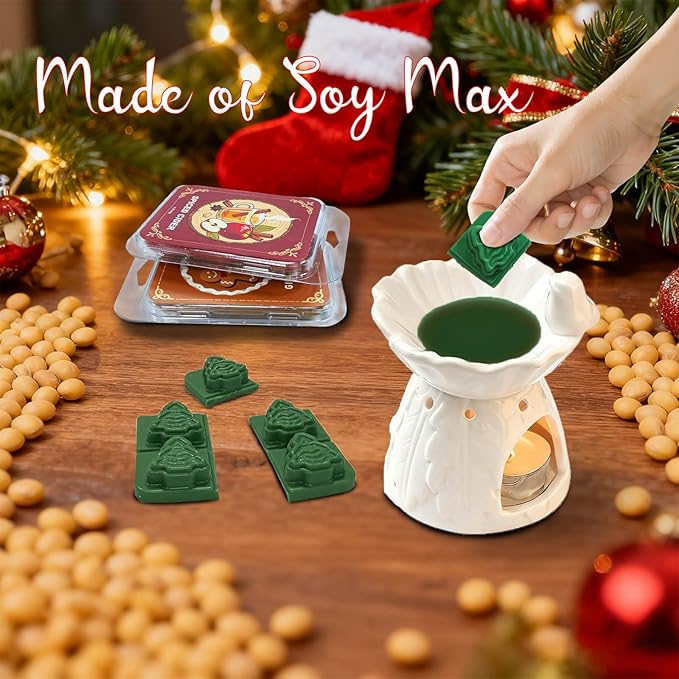 Christmas Scented Wax Melts, Winter Holiday Soy Wax Cubes for Wax Warmer, Snowflake Pines Elk Gingerbread Cubes Set, Spiced Cider, Gingerbread Cupcake, Peppermint, Forest Pine