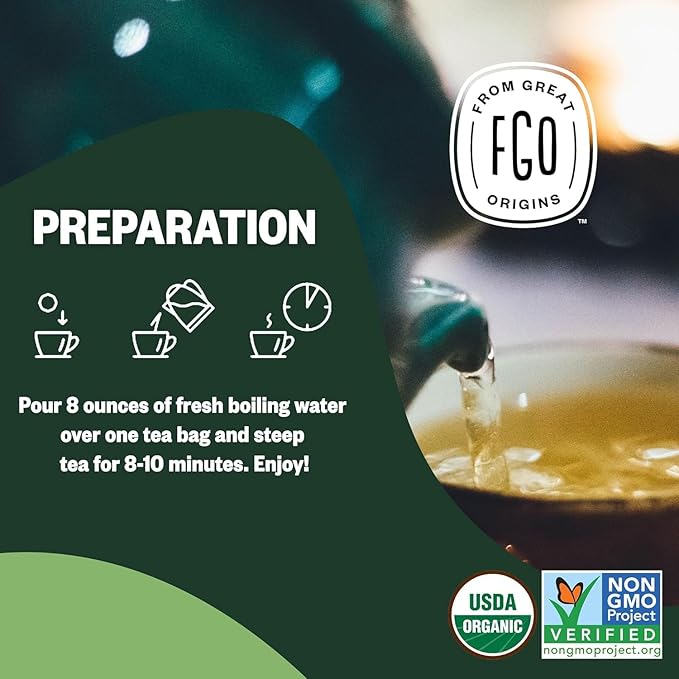 FGO Organic Nettle Leaf Herbal Tea, 20 Count, Eco-Conscious Tea Bags, Caffeine Free, Resealable Bag, Packaging May Vary (Pack of 1)