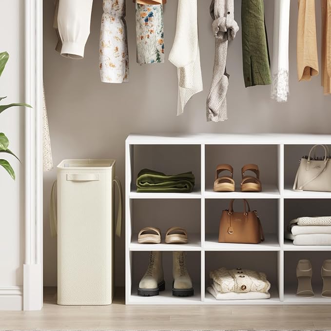 Lifewit 2 Pack Slim Laundry Hamper, Collapsible Narrow Laundry Basket, Small Tall Dirty Clothes Hampers with Handles for Bathroom Bedroom College Dorm, White, 50L