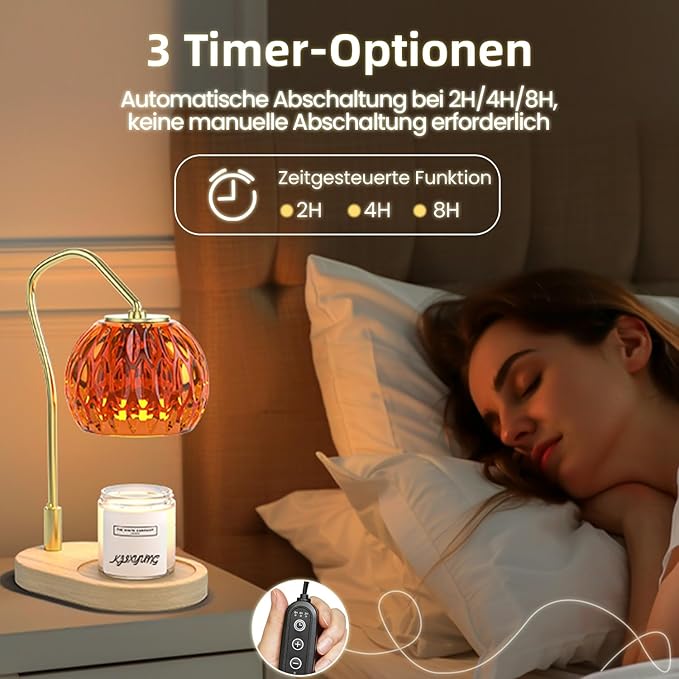 Candle Warmer Lamp with Timer & Dimmer - Ideal for Glass Jar Scented Candles, Includes 2 Bulbs - Perfect Christmas, Birthday, or New Home Gift for Decor & Bedroom Warmth - Amber Color