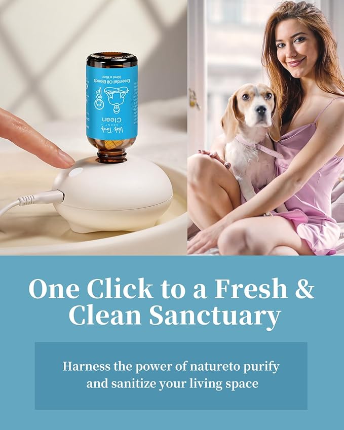 VTS Waterless Diffuser with Essential Oils Set, Tea Tree Scent Aromatherapy Gift Set for Home (1 Fl Oz Tea Tree Oil & 1 Fl Oz Clean Blend & Waterless Diffuser)