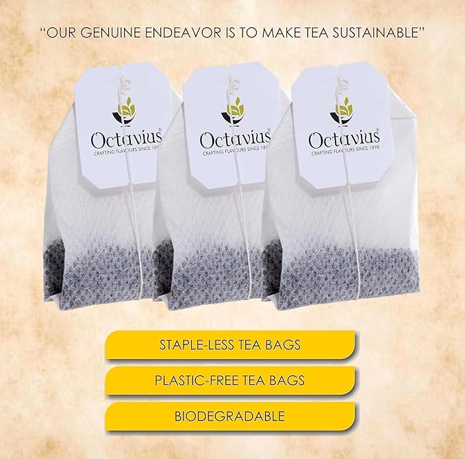 Octavius Lemon Green Tea Bags | Strong Indian CTC Tea | Rich & Malty Flavor | Premium Green Tea for Morning Energy | English Breakfast Style | 30 Tea Bags Pack