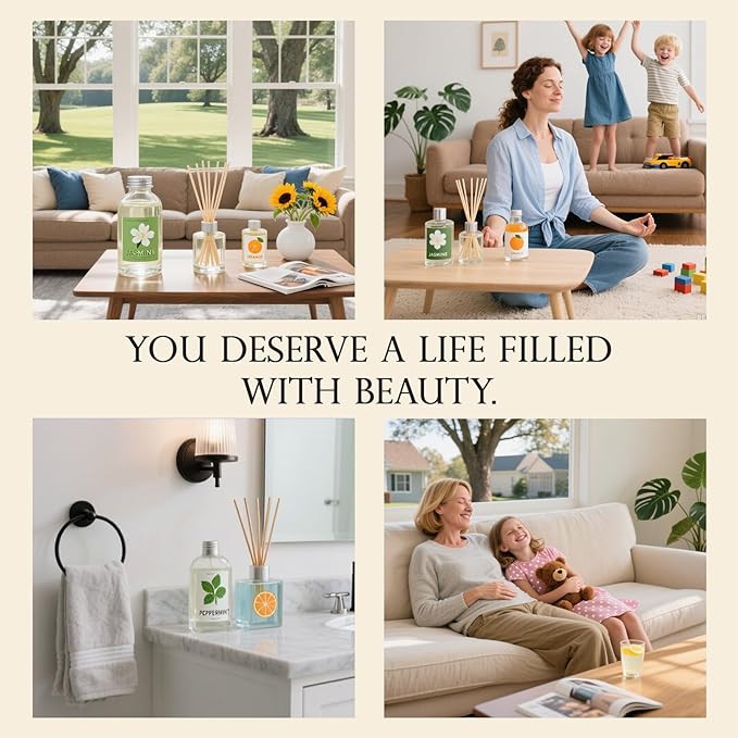 M&SENSE Reed Diffuser Oil Refill, 16.9oz (500ml) with 10 Hollow Reed Sticks, Vanilla Scent Home Fragrance, Scented Oil Refills, Natural Essential Oils for Diffusers, Décor for Home Spa & Office