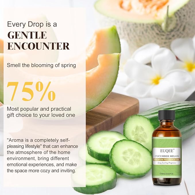EUQEE Cucumber Melon Fragrance Oil, Premium Cucumber Melon Essential Oil 2.02 Fl oz/ 60ml with Glass Dropper for Diffuser, DIY Soap, Candle Making