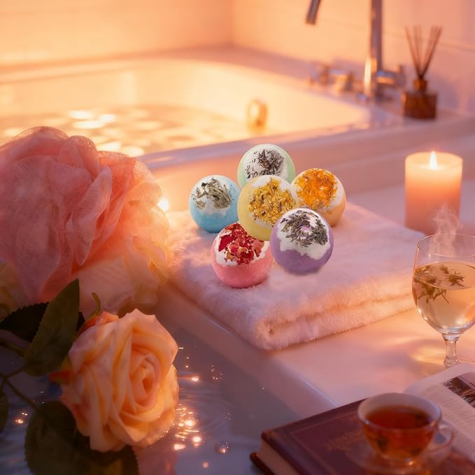 Bath Bombs Gift Set, Natural Floral Bath Bombs, Lavender, Rose, Lemon Aromatherapy, Wife or Girls Birthday Gift Ideas Gift Preferred