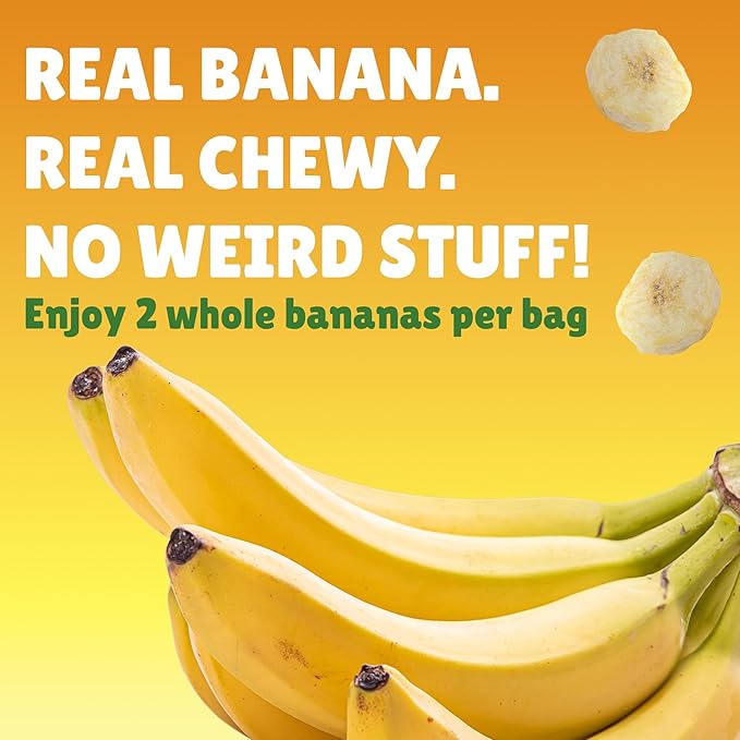 BranchOut Chewy Banana Slices, No Sugar Added, GentleDry Locks in Nutrition, Better than Freeze Dried Banana Chips, Healthy Vegan Halloween Fruit Snacks for Kids & Adults, 2 oz Snack Size (Pack of 8)