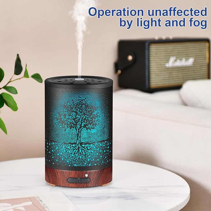 Essential Oil Diffuser- Aromatherapy Diffuser with7 Colors Light and Auto-Off for Women Metal Cool Mist Humidifier for Home and Office(Tree)