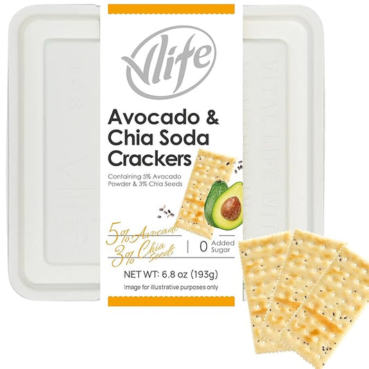 V-LOONG Avocado Chia Soda Crackers, Vlife Baked Saltine Crackers, No Added Sugar Healthy Snacks (1 PACK, 6.8 Ounce) Office Snacks, Low Sugar, Low Calories