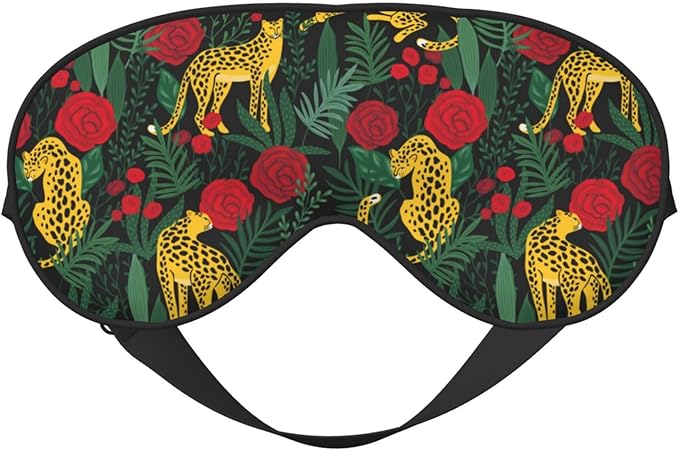 Leopard Tropical Palm Rose Sleep Mask - Soft Comfort Eye Shade - Blackout Eye Cover for Deep Rest Travel Nap Meditation