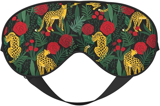 Leopard Tropical Palm Rose Sleep Mask - Soft Comfort Eye Shade - Blackout Eye Cover for Deep Rest Travel Nap Meditation