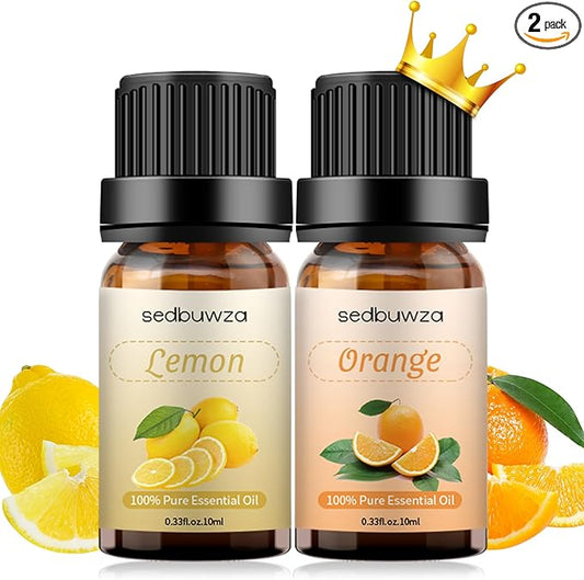 Sedbuwza Lemon Orange Essential Oil Set, Lemon Fragrance Oil Orange Scent Oil Set for Diffuser, Aromatherapy, Massage, Soap, Candle Making 2 x 10 ml