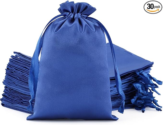 Blue Satin Bags with Drawstring, 30Pcs 4x6 Small Gift Bags, For Kids Classroom, Wedding, Birthday, or Halloween Party Favors, Jewelry, Bracelets, Earrings, Crystal, for Small Business