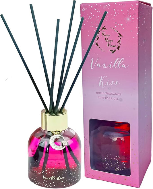 Reed Diffuser Set, Pretty Valley Home Diffuser 80Ml / 2.7 fl OZ Gift Box - Includes Reed Diffuser Sticks, Long Lasting Fragrance Oil and Glass Bottle for Office Living Room Decor (Vanilla kiss)