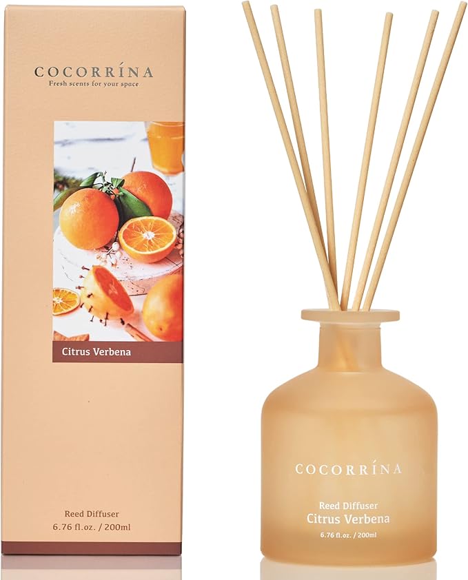 Cocorrína Reed Diffuser - Citrus Verbena 6.76oz Diffuser with Sticks Home Fragrance Essential Oil Reed Diffuser for Home Bedroom Bathroom Shelf Decor Office Decor (Summer Collection)